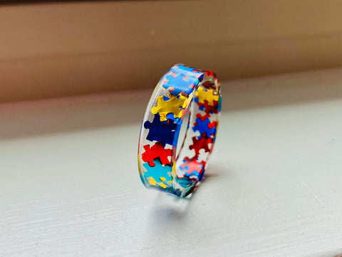 Autism Awareness Puzzle Pieces Resin Ring Jewelry