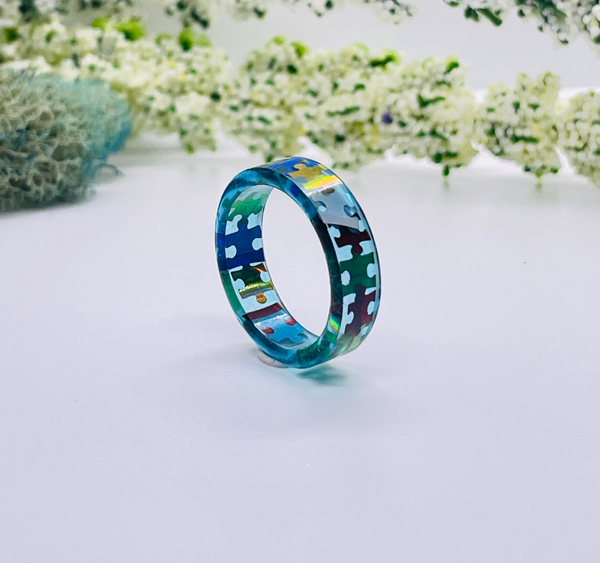 Multi-Colors Autism Awareness Puzzle Pieces Resin Rings Jewelry