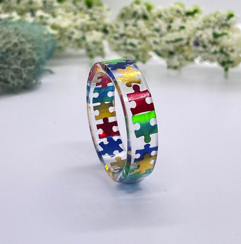 Multi-Colors Autism Awareness Puzzle Pieces Resin Rings Jewelry