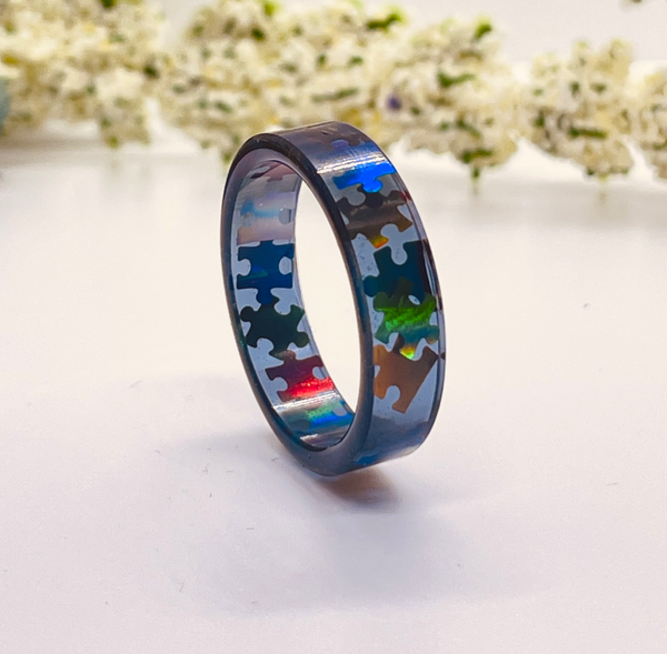 Multi-Colors Autism Awareness Puzzle Pieces Resin Rings Jewelry