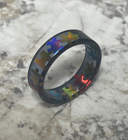 Autism Awareness Puzzle Pieces GREY Resin Ring Jewelry