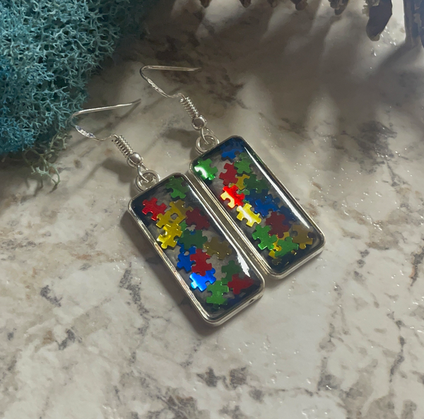 Autism Awareness Puzzle Pieces Resin Earrings Jewelry