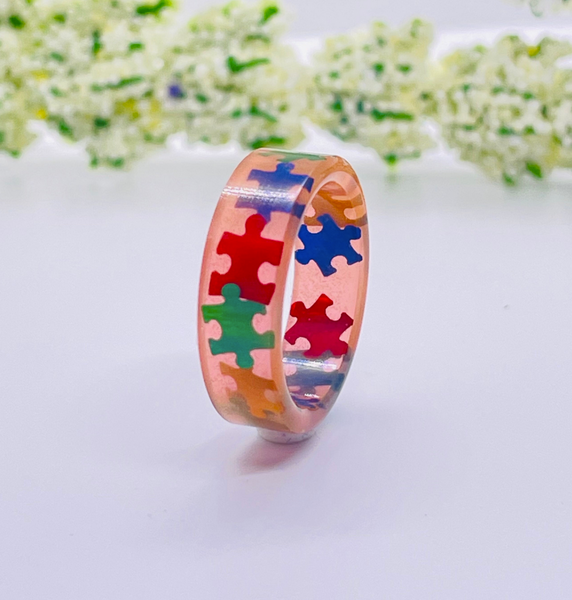 Multi-Colors Autism Awareness Puzzle Pieces Resin Rings Jewelry