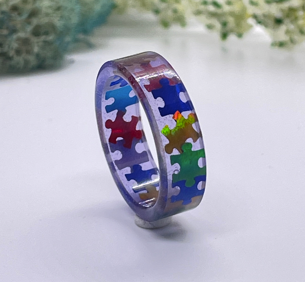 Multi-Colors Autism Awareness Puzzle Pieces Resin Rings Jewelry