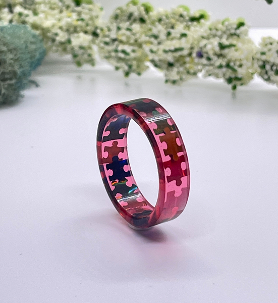 Multi-Colors Autism Awareness Puzzle Pieces Resin Rings Jewelry