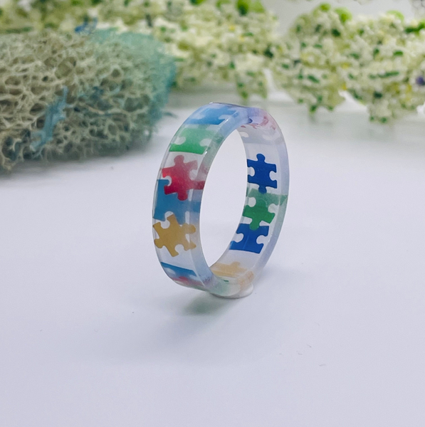 Multi-Colors Autism Awareness Puzzle Pieces Resin Rings Jewelry