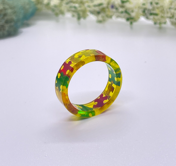 Multi-Colors Autism Awareness Puzzle Pieces Resin Rings Jewelry