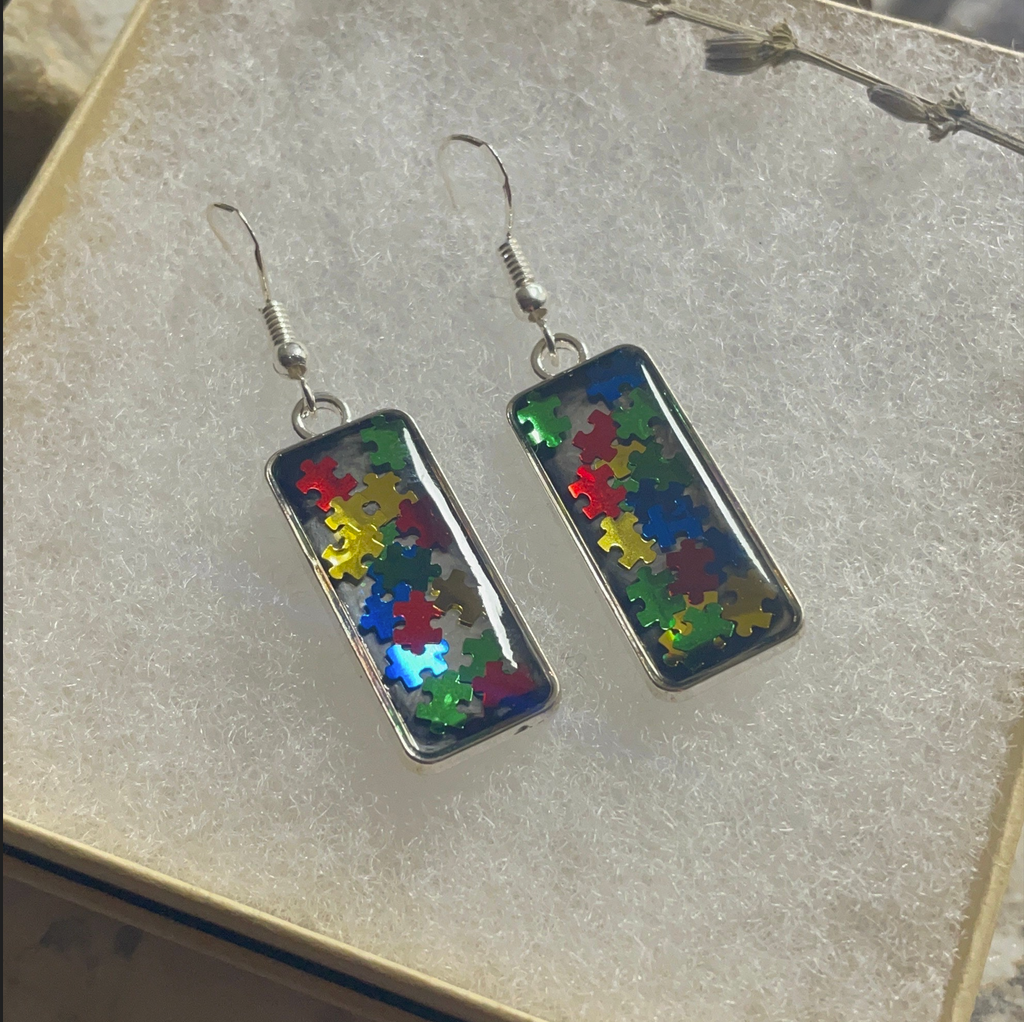 Autism Awareness Puzzle Pieces Resin Earrings Jewelry