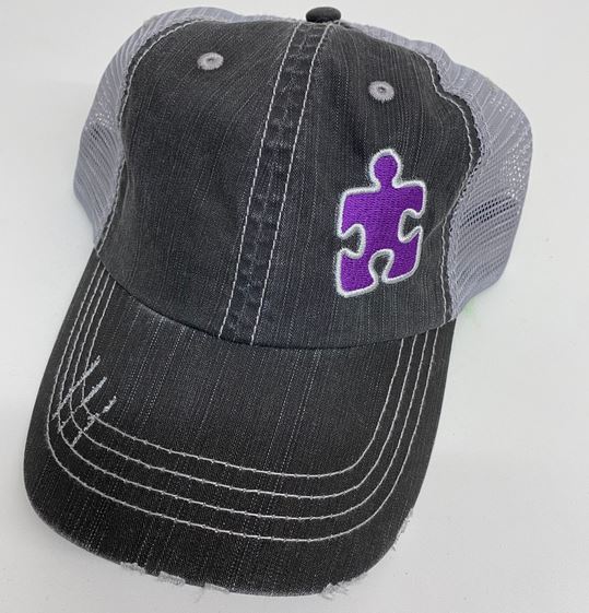 Autism Single Puzzle Piece Distressed Mesh Hat