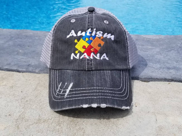 Autism Colored Puzzle Pieces Distressed Mesh Hat