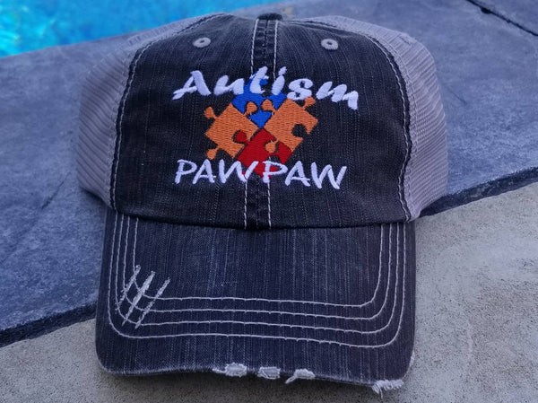 Autism Colored Puzzle Pieces Distressed Mesh Hat