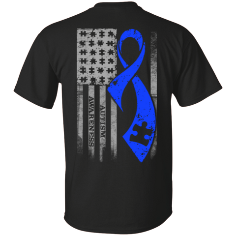 Autism - Puzzle Pieces Blue Ribbon Grey Flag