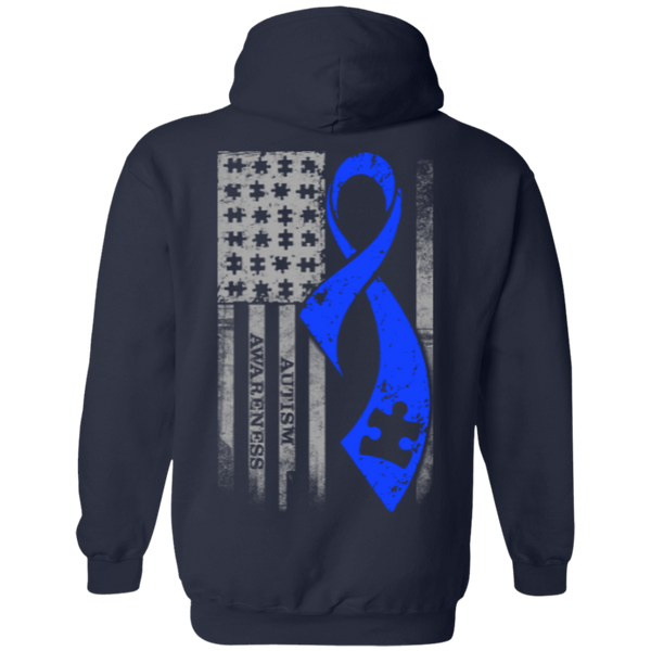 Autism - Puzzle Pieces Blue Ribbon Grey Flag