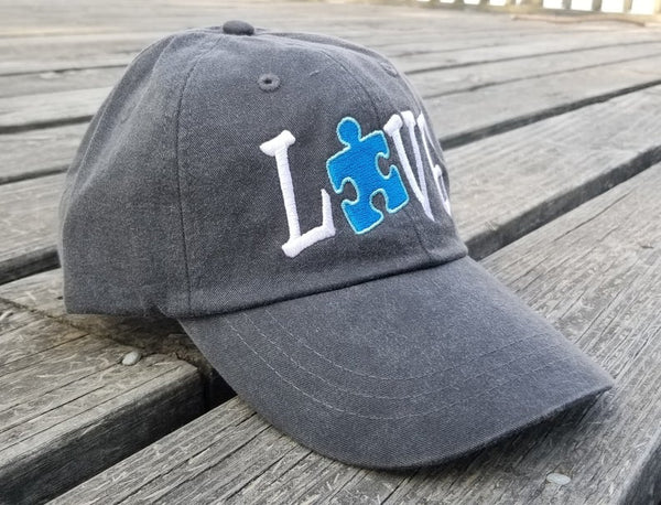 Autism Love Blue Puzzle Piece Hat w/Adjustable Brass Clasp Closure