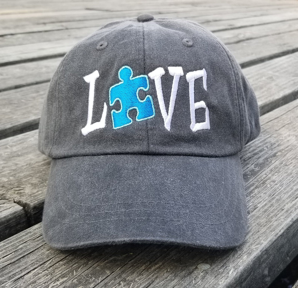 Autism Love Blue Puzzle Piece Hat w/Adjustable Brass Clasp Closure