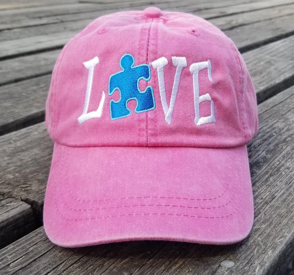 Autism Love Blue Puzzle Piece Hat w/Adjustable Brass Clasp Closure