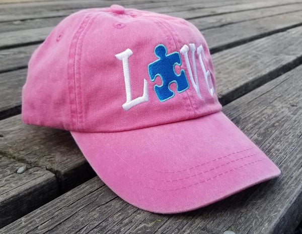 Autism Love Blue Puzzle Piece Hat w/Adjustable Brass Clasp Closure