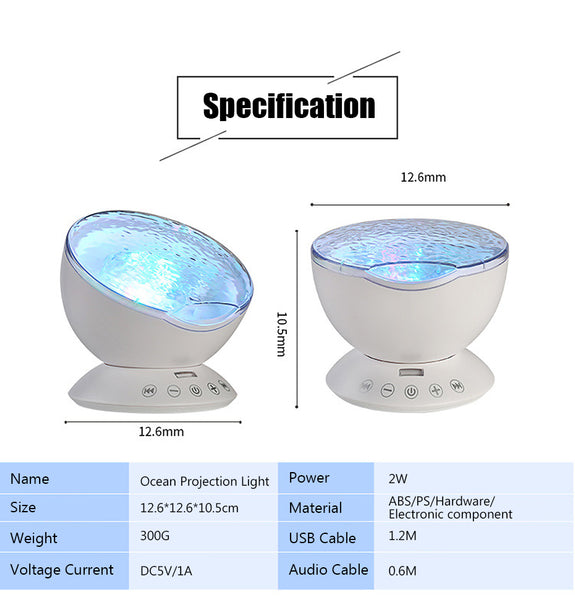 Calming Autism Special Needs Ocean Wave Sensory LED Night Light Projector With Music and Remote