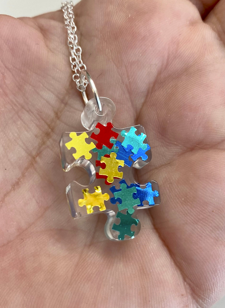 Autism Awareness Puzzle Pieces Resin Charm and Necklace