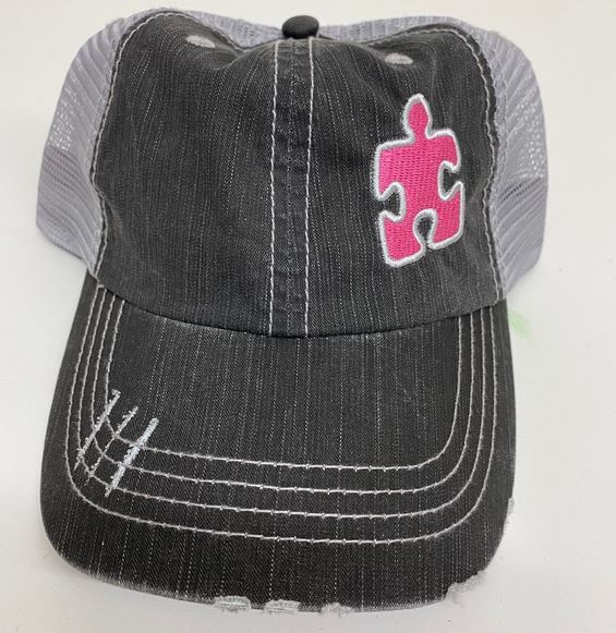 Autism Single Puzzle Piece Distressed Mesh Hat