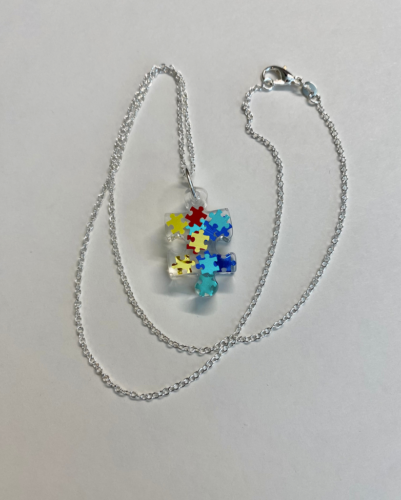 Autism Awareness Puzzle Pieces Resin Charm and Necklace